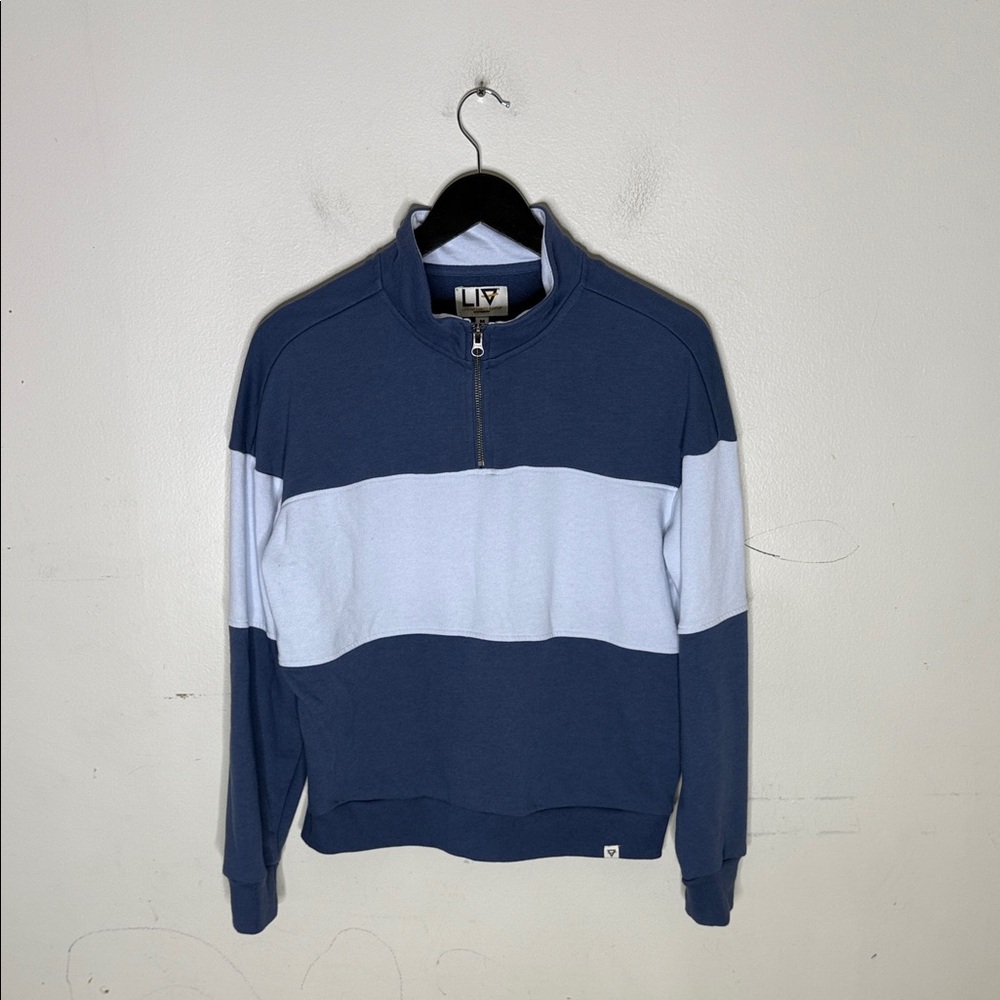 Liv Blue Color Block Half-Zip Sweatshirt Size Medium